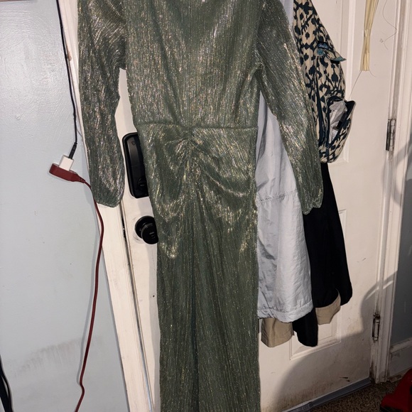 Adrianna Papell Shimmering Olive Long Sleeve Dress - Picture 4 of 7